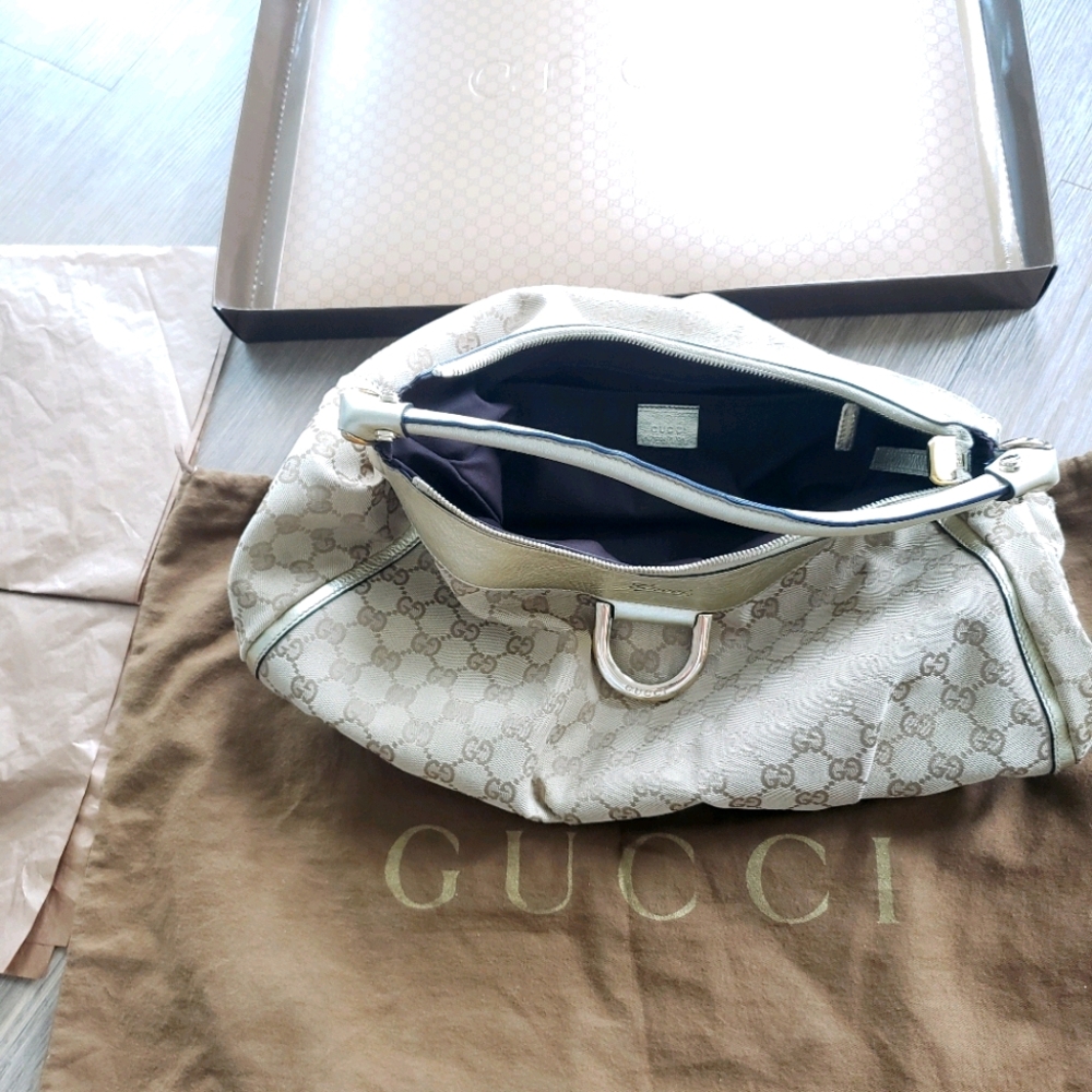 Gucci large top handle canvas shoulder bag, used